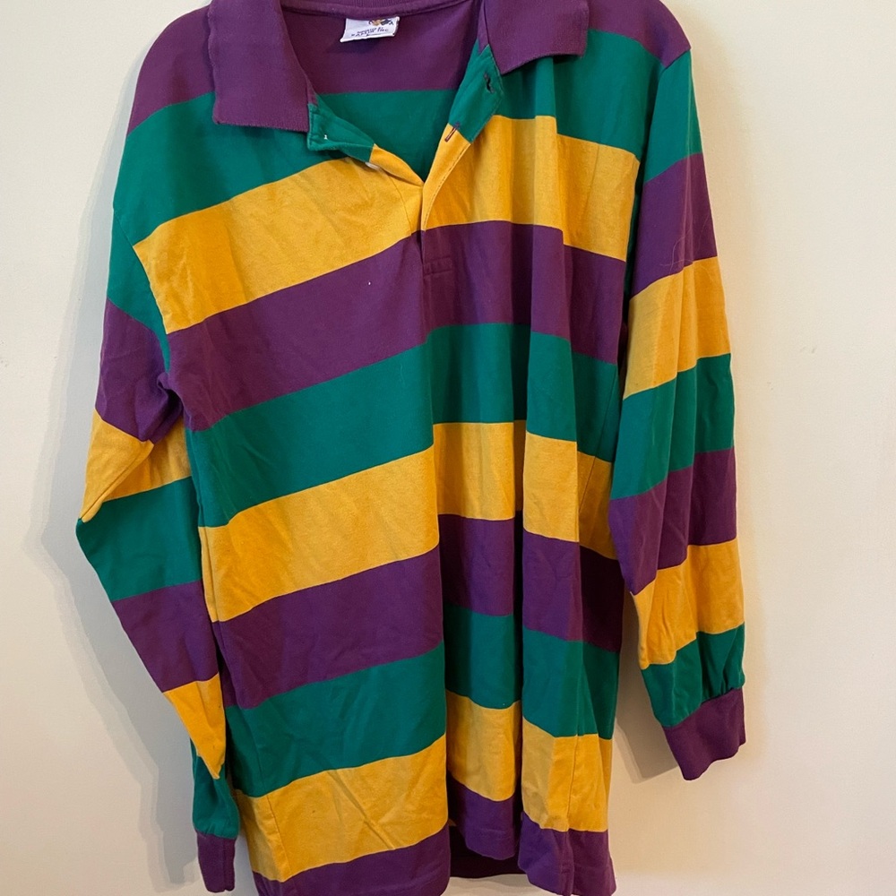 Mardi Gras Striped Long Sleeve Rugby Shirt - Green, Purple, and Yellow